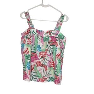 Cynthia Rowley Women's Crop‎ Top Size XS Floral 100% Linen Button Back Tank